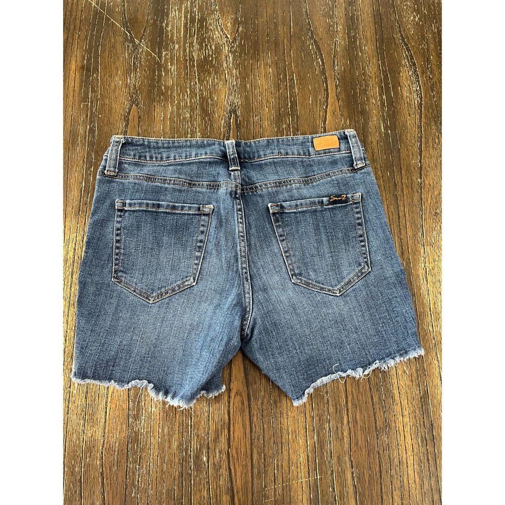 Seven7 Denim Shorts Size 8 Medium Wash Cutoff Raw Hem Stretch Jean Shorts - Picture 4 of 8
